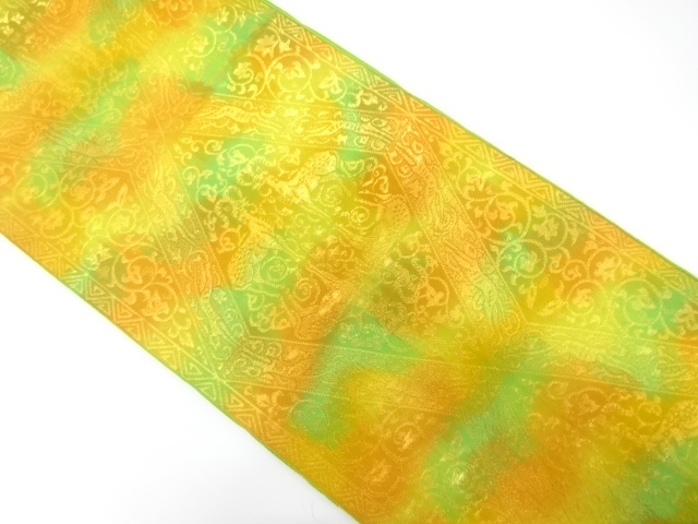 JAPANESE KIMONO / ANTIQUE FUKURO OBI / SILK / WOVEN GEOMETRIC PATTERN & DEER & FLORAL SARASA